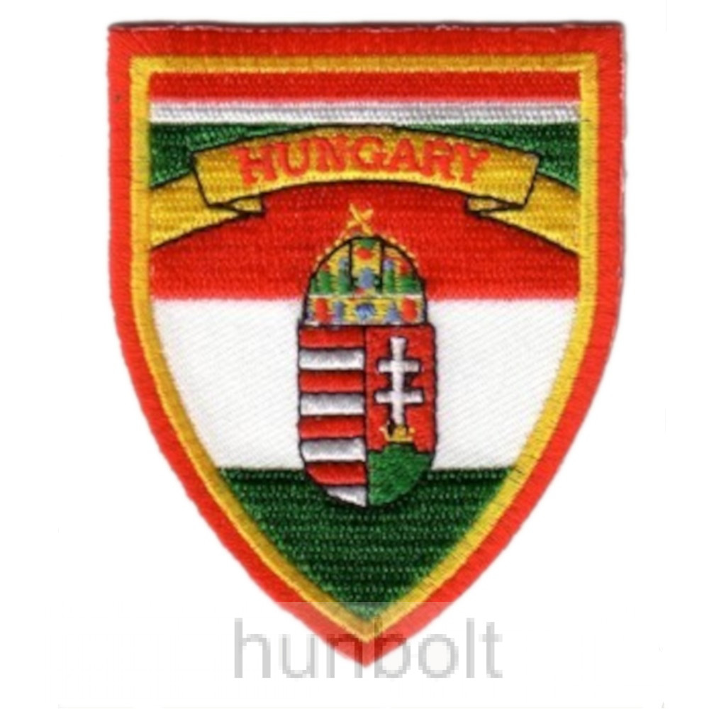 Felvasalható hímzett piros-fehér-zöld pajzs matrica Hungary felirattal (6X7,5 cm) Felvasalható hímzett piros-fehér-zöld pajzs matrica Hungary felirattal (6X7,5 cm)