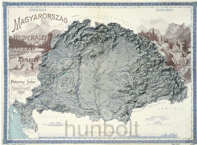 Magyarország hegyrajzi és vízrajzi térképe (Pokorny Tódor 1898) dombor műanyag 59x45 cm reprint Magyarország hegyrajzi és vízrajzi térképe (Pokorny Tódor 1898) dombor műanyag 59x45 cm reprint