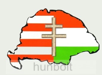 Árpádsávos osztott kettőskeresztes hűtőmágnes Nagy-Magyarország körvonallal 8x5 cm Árpádsávos osztott kettőskeresztes hűtőmágnes Nagy-Magyarország körvonallal 8x5 cm