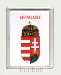 Magyar címer Hungary felirattal fehér alapon hűtőmágnes (műanyag keretes mágnes)