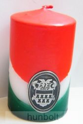 Nemzeti színű henger gyertya 10cm, ón Erdély címerrel (3,2x4 cm)