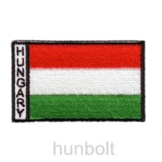 Felvasalható hímzett piros-fehér-zöld Hungary fekete matrica 5,5x8 cm