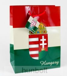 Magyar címeres piros-fehér-zöld dísztasak 11x14 cm, ajándék tasak