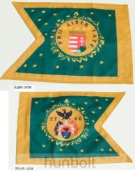 Kétoldalas Rákóczi zászló másolata selyem anyagból 60x90 cm-es