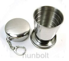  Kihúzható fém pohár ón Nagy-Magyarország  címer matricával (kulcstartó), 0,5 dl