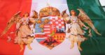 Nemzeti színű barna angyalos álló zászló, hurkolt 