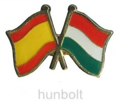 Kitűző, páros zászló Spanyol-Magyar jelvény 26x15 mm