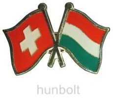 Kitűző, páros zászló Svájc-Magyar jelvény 26x15 mm