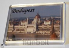 Budapest feliratos műanyag keretes hűtőmágnes- Országház (Parlament) fekete feliratos