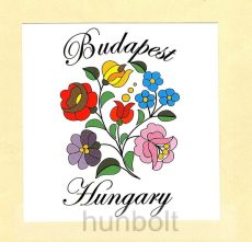 Kalocsai virágok matrica 10 x10 cm, Budapest-Hungary felirattal