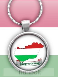 Magyarország térkép, felírattal, kerek, üveglencsés kulcstartó