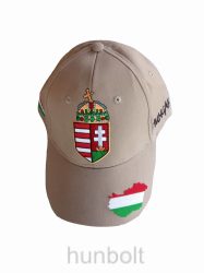 Baseball nagy címeres sapka Magyarország és Hungary hímzéssel- sötét bézs