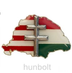 Nagy-Magyarországos osztott, ezüst kettős kereszttel jelvény (39x24 mm)