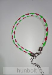 Műbőr fonott fehér piros-fehér-zöld vékony karkötő  
