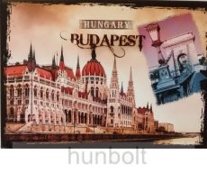 Budapest látványosságai hűtőmágnes 9x6,5 cm - Retró kép az Országházról- Lánchídról