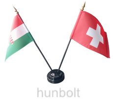Nemzeti címeres és Svájc zászlók asztali tartóval