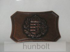 Címeres, szögletes sötét övcsat (bronz színű fém, 8x5,5 cm)