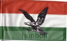 Nemzeti színű fekete turulos zászló 40x30 cm, 60 cm-es farúddal