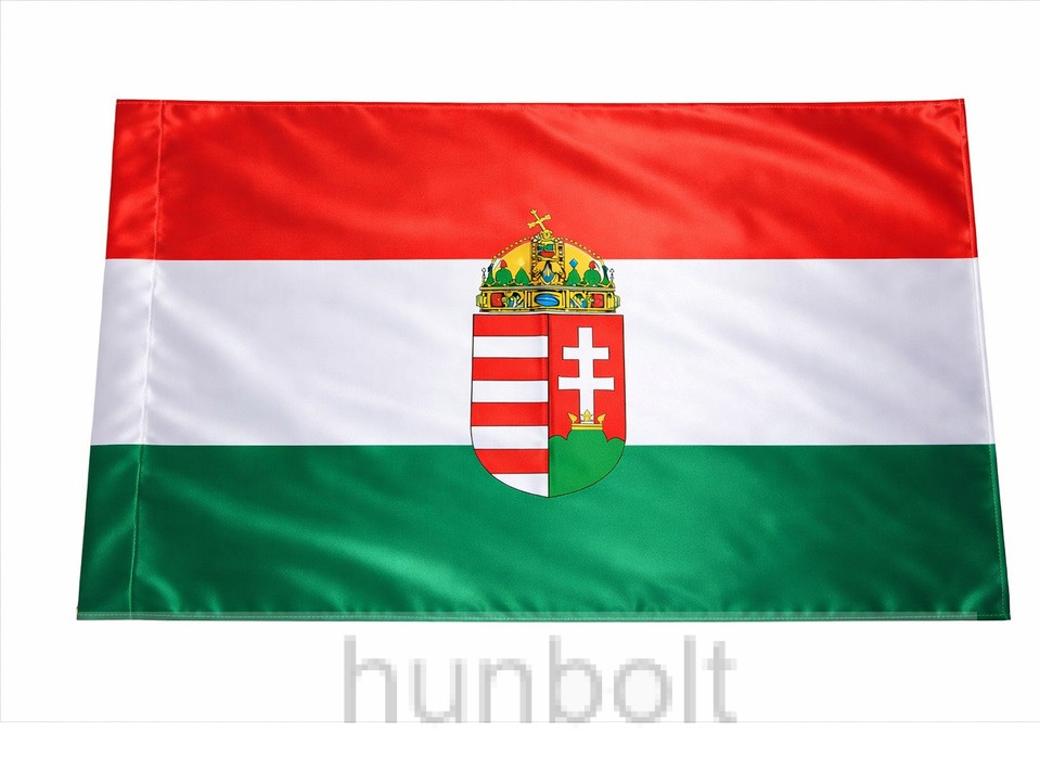 Image of Kétoldalas nemzeti színű címeres zászló Selyem anyagból 60x90cm, rúd nélkül