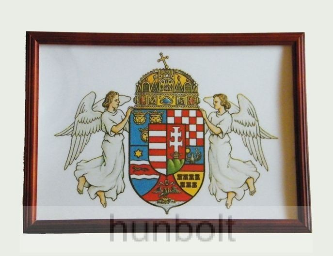 Image of Asztalra tehető és falra akasztható üveglapos képkeretes angyalos címer 21X30 cm