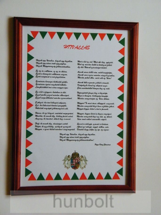 Image of Asztalra tehető és falra akasztható üveglapos képkeretes Hitvallás 21X30 cm