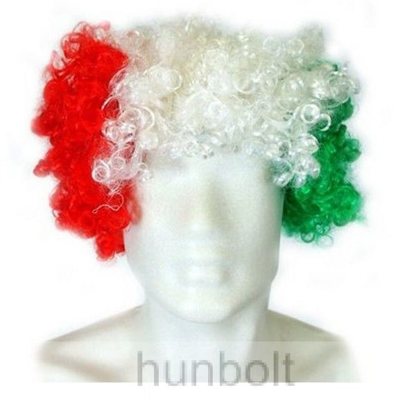 Image of Magyar nemzeti színű szurkolói göndör paróka