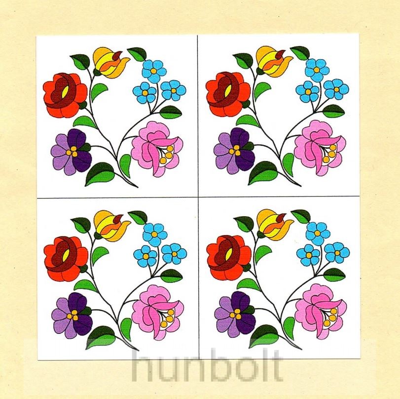 Image of Kalocsai virágok matrica 5x5 cm 4 db - átlátszó alap