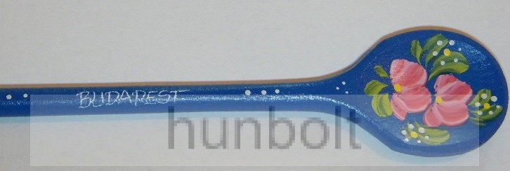 Image of Kék, festett virágos fakanál, Budapest felirattal