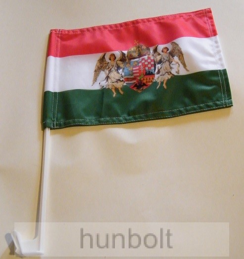 Image of Autós nemzeti angyalos 2 oldalas zászló ablakra tűzhető, műanyag tartóval (25x35 cm)