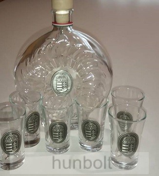Image of Üvegkulacs ón címerrel 0,5l, 6db/47ml ón címeres pálinkás pohárral