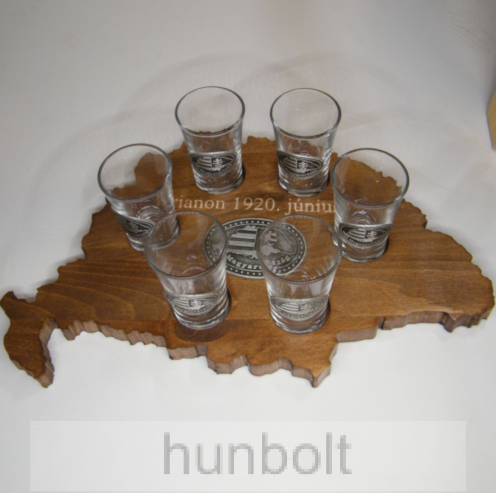 Image of Faragott Nagy-Magyarország pálinka kínáló Trianon felirattal, 6 pohárral