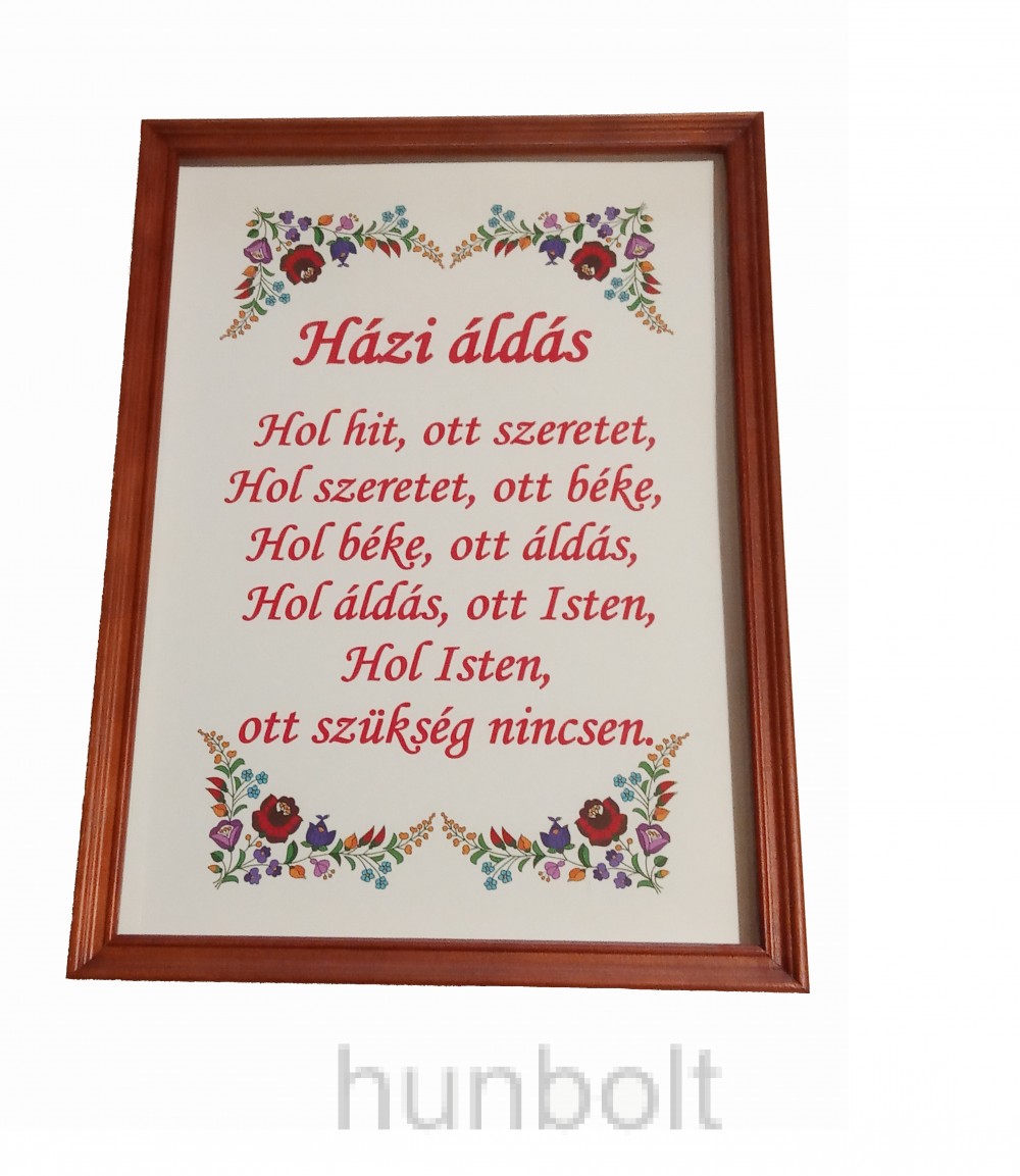 Image of Asztalra tehető és falra akasztható üveglapos képkeretes kalocsai mintás házi áldás 21X30 cm