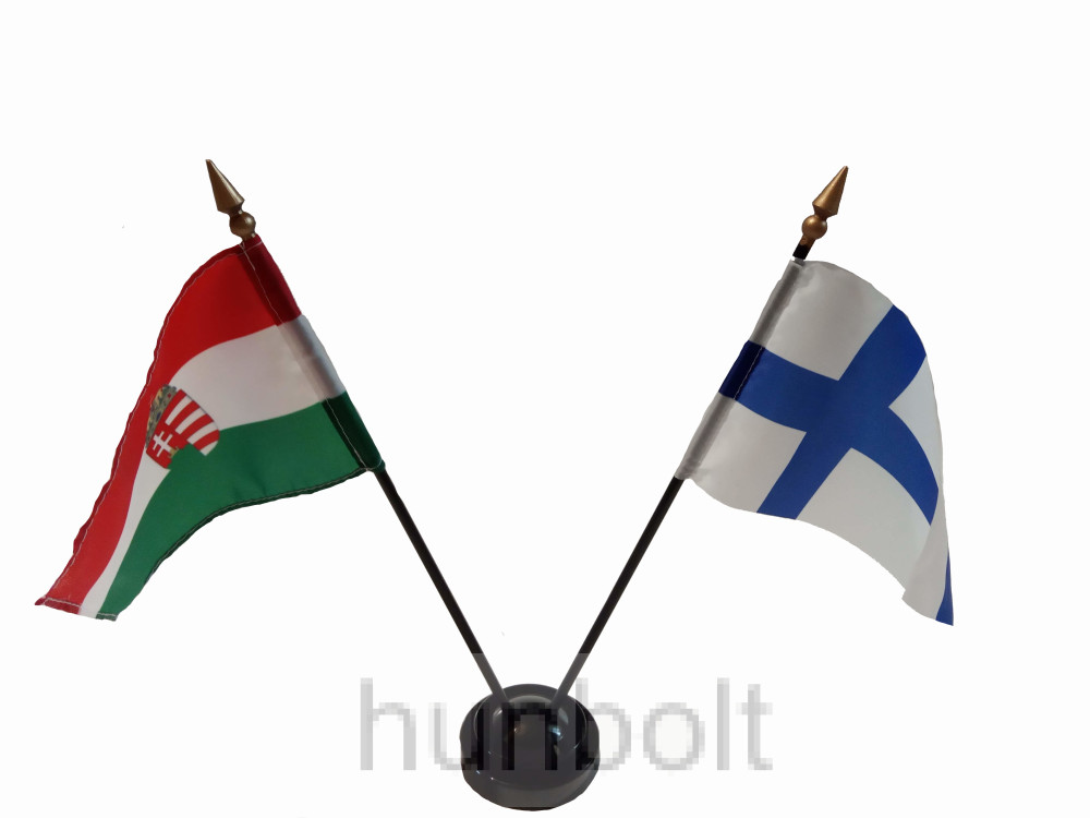 Image of Nemzeti címeres és Finnország zászlók asztali tartóval