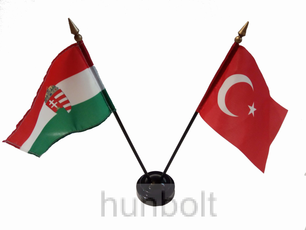 Image of Nemzeti címeres és Törökország zászlók asztali tartóval