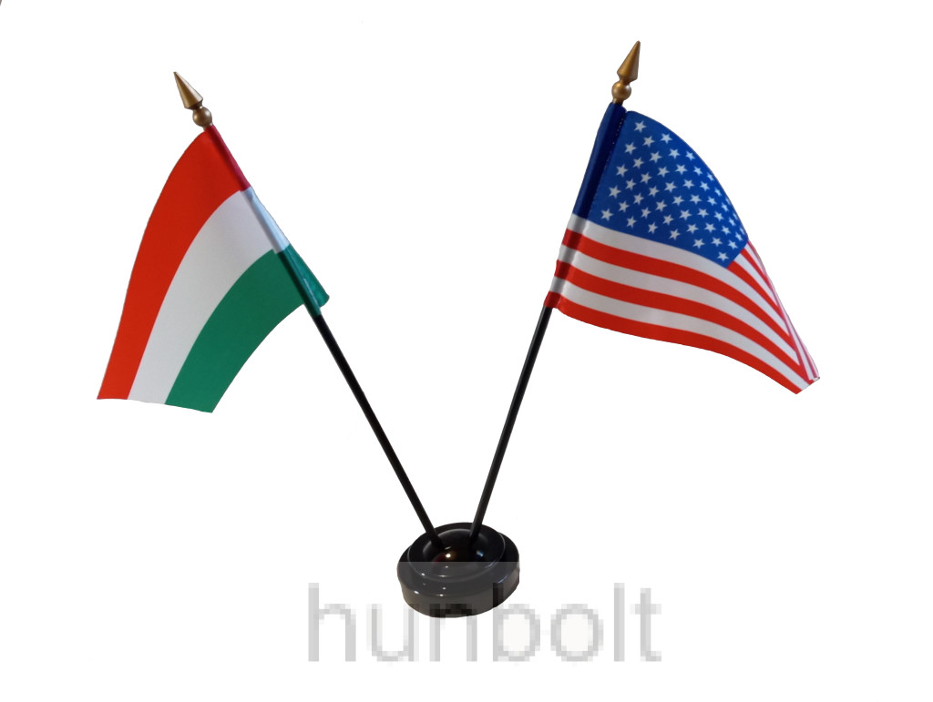 Image of Nemzeti és Amerikai Egyesült Államok (USA) zászlók asztali tartóval