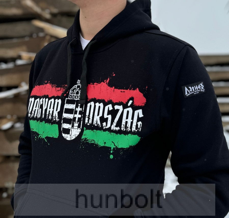 Image of Harcos Magyarország kapucnis belebújós fekete pulóver