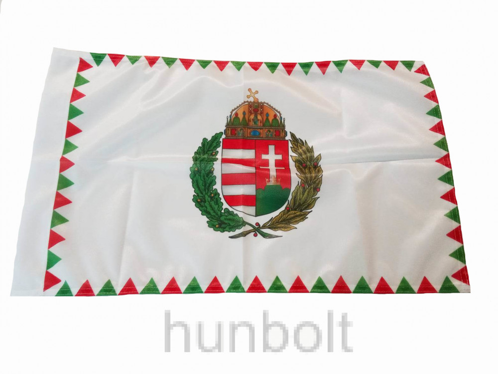 Image of Farkasfogas koszorús címeres mintás zászló 15x25 cm, 40 cm-es műanyag rúddal